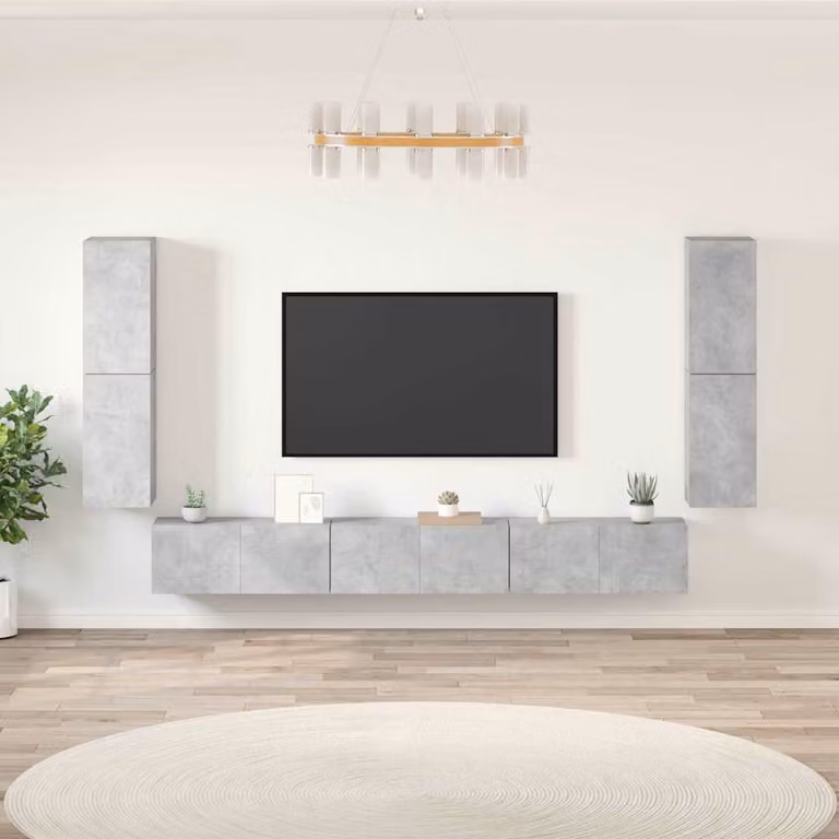 Set di mobili porta TV moderno vidaXL da 7 pezzi in legno e MDF, colore grigio, sospeso a parete
