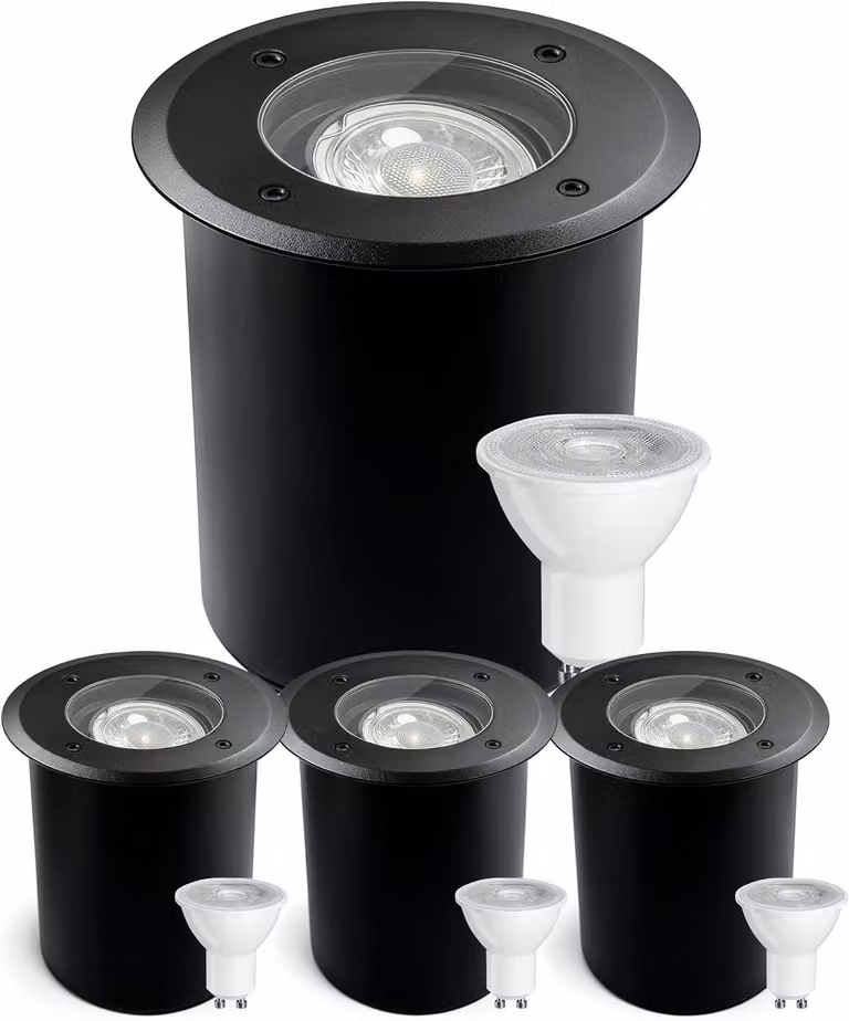 Luci da incasso per esterno, grado di protezione IP65 (resistenti all'acqua), set di 4 pezzi, acciaio inossidabile nero, adatte per terrazza
