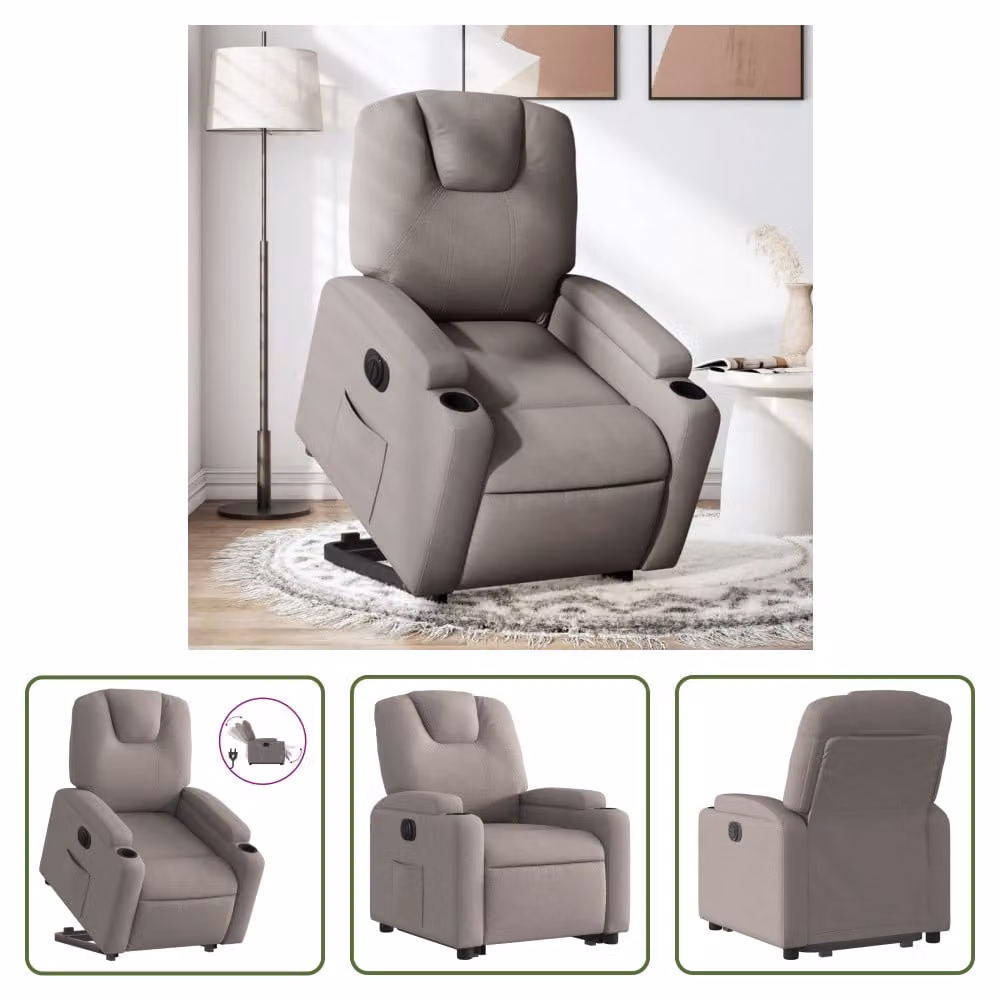 The Living Store Poltrona relax con ausilio per l'alzata in tessuto Electric Taupe