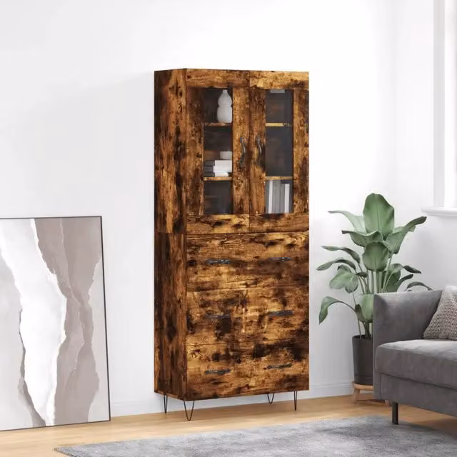 Credenza-Buffet-Armadio da cucina Rovere Fumo 69,5x34x180 cm in Legno Multistrato 714983