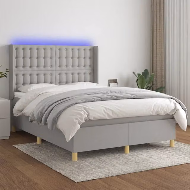 Letto a Molle con Illuminazione LED e Porta USB vidaXL, Grigio Chiaro, L/P/H: 140 x 190 x 128 cm – 1