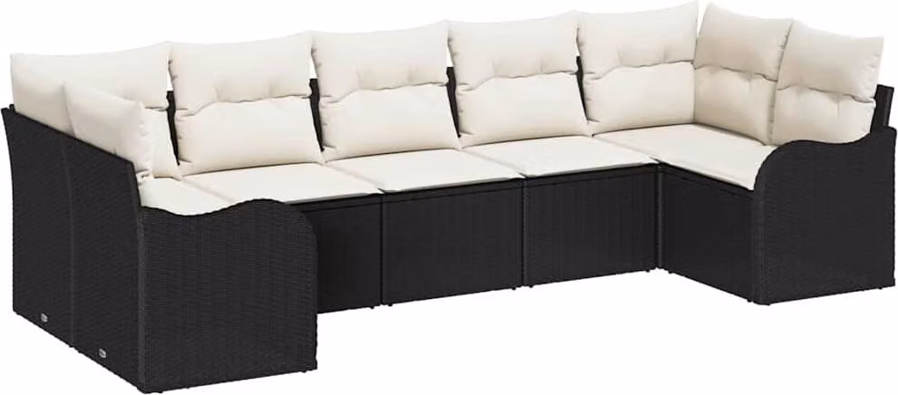 Set Divano da Giardino 7 pcs Nero e bianco Poly Rattan