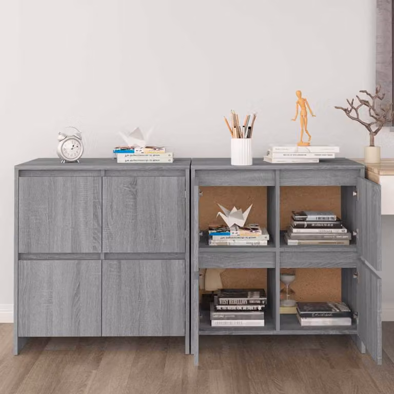 Set di 2 credenze vidaXL in legno multistrato e MDF, colore grigio, L 70 cm x P 41 cm x H 75 cm
