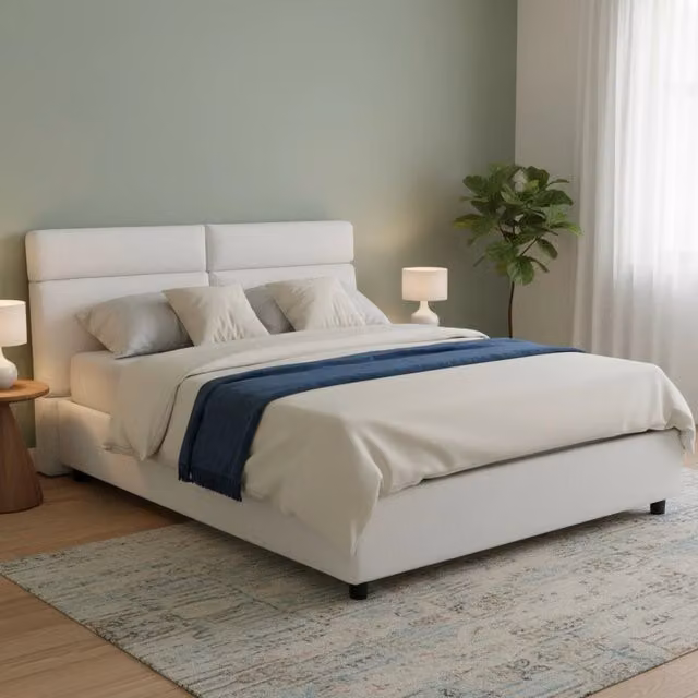 Letto Contenitore Matrimoniale Asica DMORA Bianco con Materasso Incluso L/P: 160 x 200 cm