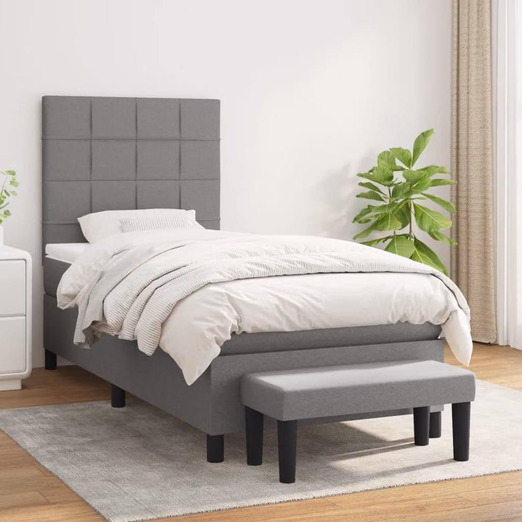 vidaXL Letto Ibrido con Giroletto a Molle e Materasso in Tessuto Grigio e Bianco L 200 x P 80 x H 128 cm – 1
