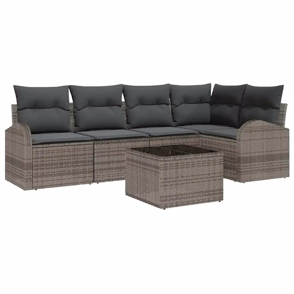 Set Divano da Giardino a L vidaXL in Polyrattan Grigio con Cuscini e Tavolino da Esterno – 2