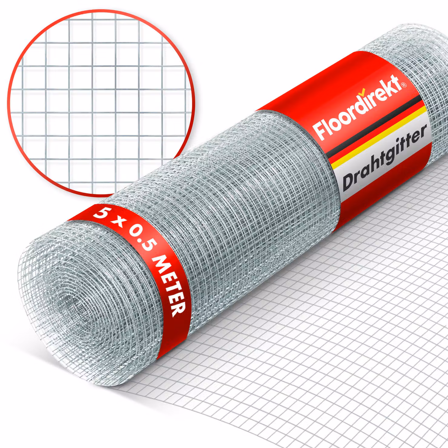 Floordirekt Rete metallica zincata a maglia fine, 6,3 mm, rete per voliere, protezione contro arvicole e roditori, rete metallica in rotolo tagliabile su misura - 0,5 x 5 m