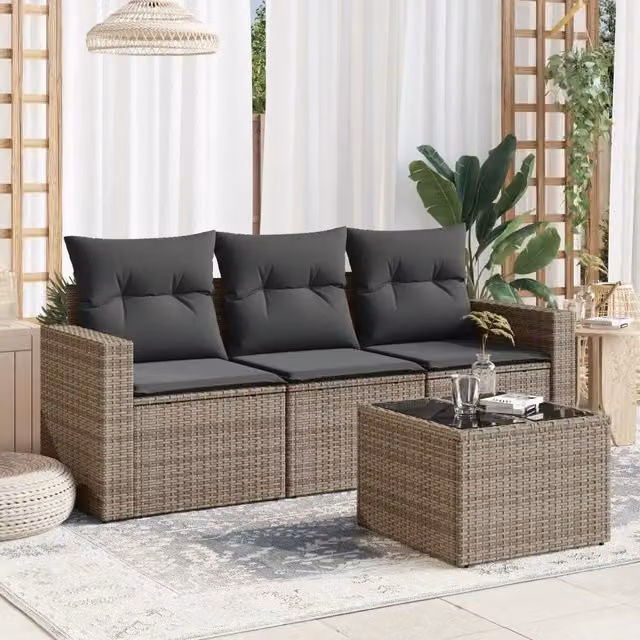 Set Divani da Giardino 4 pz con Cuscini in Polyrattan Grigio 3218660