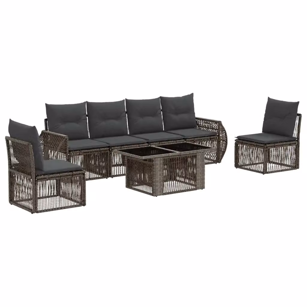 Set da giardino vidaXL composto da 7 pezzi in rattan con divano a 3 posti, elementi angolari e tavolino da caffè, colori grigio e antracite – 2