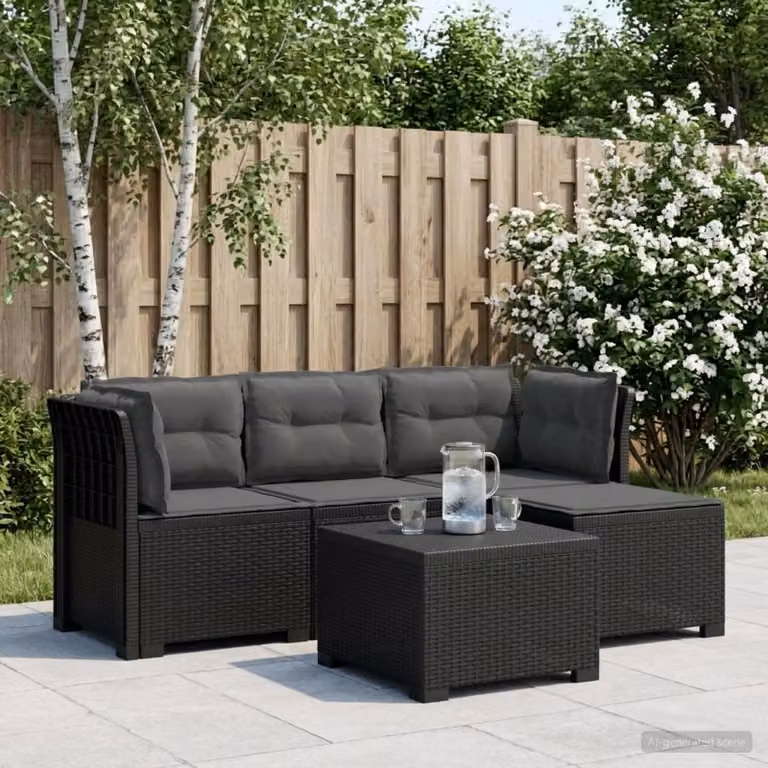 vidaXL Divano da giardino a L per 4 persone con cuscini, colore antracite, design moderno in rattan sintetico resistente alle intemperie