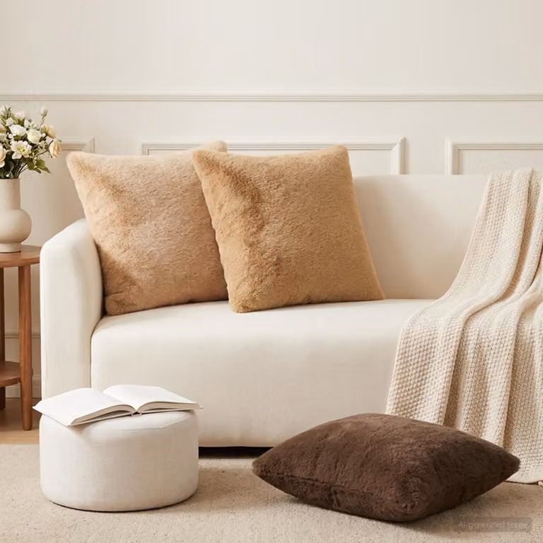 Set di 12 federe quadrate vidaXL HEERLEN in ecopelliccia, Marrone Chiaro e Beige, 45 x 45 cm