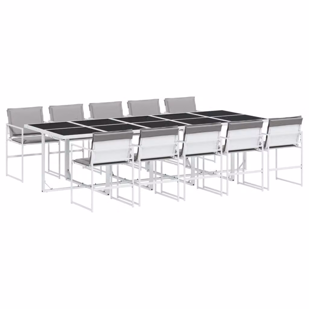 Set da Pranzo da Giardino 11 pz con Cuscini Bianco in Textilene