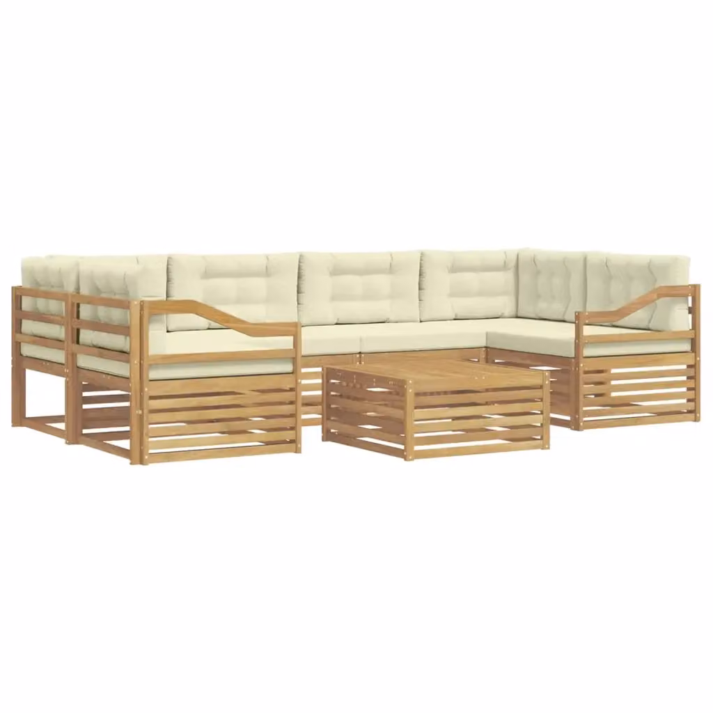 Set di divani da esterno moderno vidaXL composto da 7 pezzi in legno di acacia con colori bianco e beige – 2