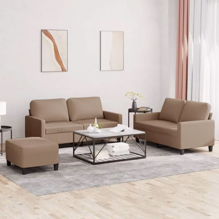 Maison Exclusive - Set divano a 3 posti con cuscini in ecopelle color marrone cappuccino