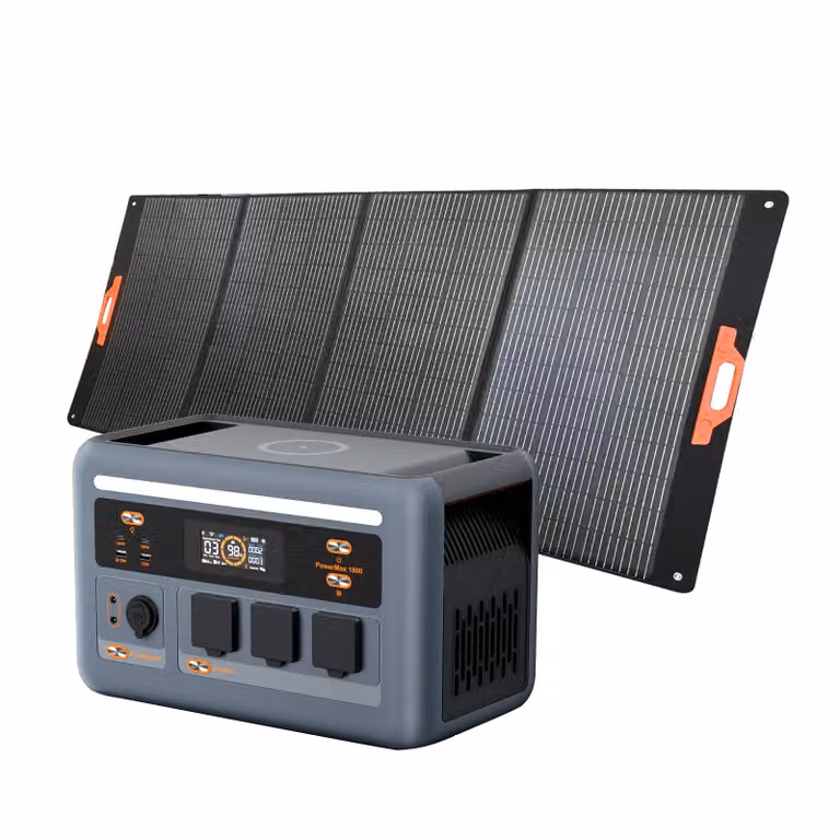 OSCAL PowerMax 1800 SE: sistema di accumulo solare portatile con pannello solare PM400 SE, capacità di 1024Wh, grado di protezione IP54 (resistente all'acqua), 10 connessioni, tecnologia LiFePO4, durata di 10 anni