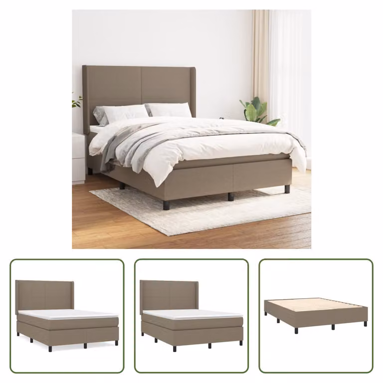 The Living Store Letto a molle con materasso Taupe 140x200 cm in tessuto