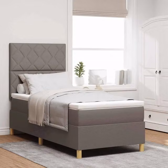 Letto a molle con illuminazione LED e testiera Talpa vidaXL in tessuto beige o grigio L/P/H: 190 x 90 x 140 cm