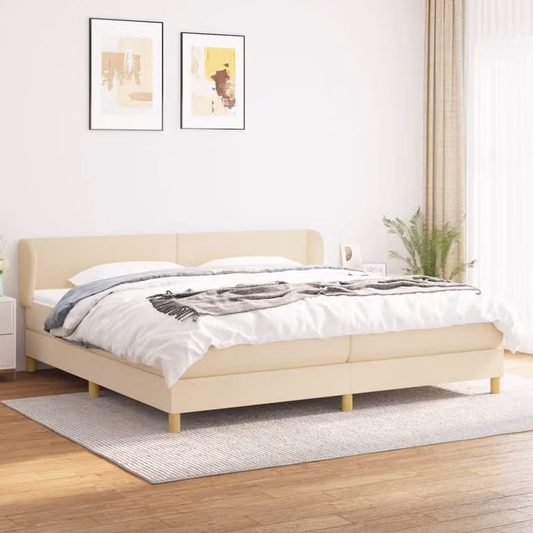 The Living Store Letto a molle con materasso crema 200x200 cm in tessuto