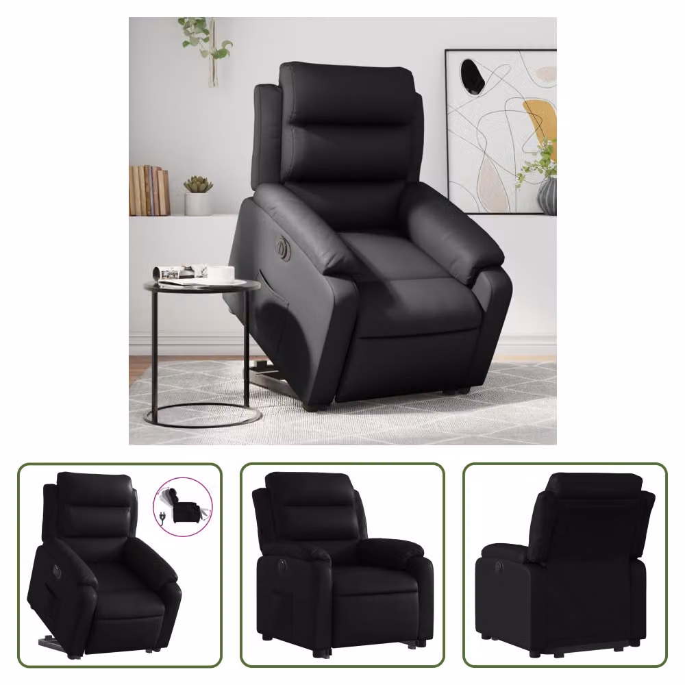 The Living Store Poltrona relax con supporto elettrico in Pelle finta nera