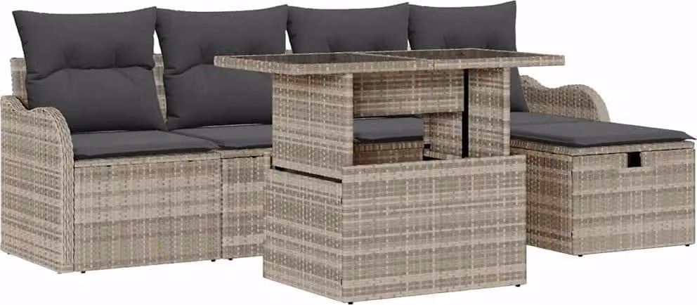 Set Divano da Giardino 6 pcs Grigio chiaro polyrattan