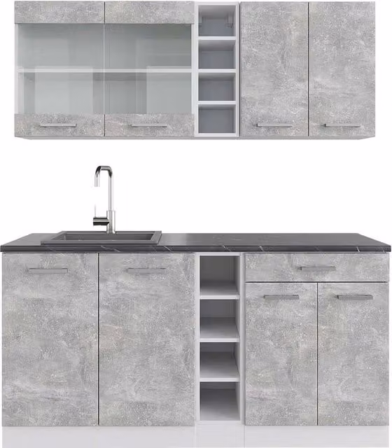 Cucina completa R-Line Calcestruzzo/Bianco 160 cm, PL Antracite Vicco