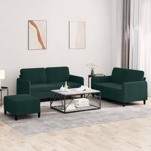 Set di 3 divani vidaXL in velluto verde per il tuo soggiorno con cuscini inclusi
