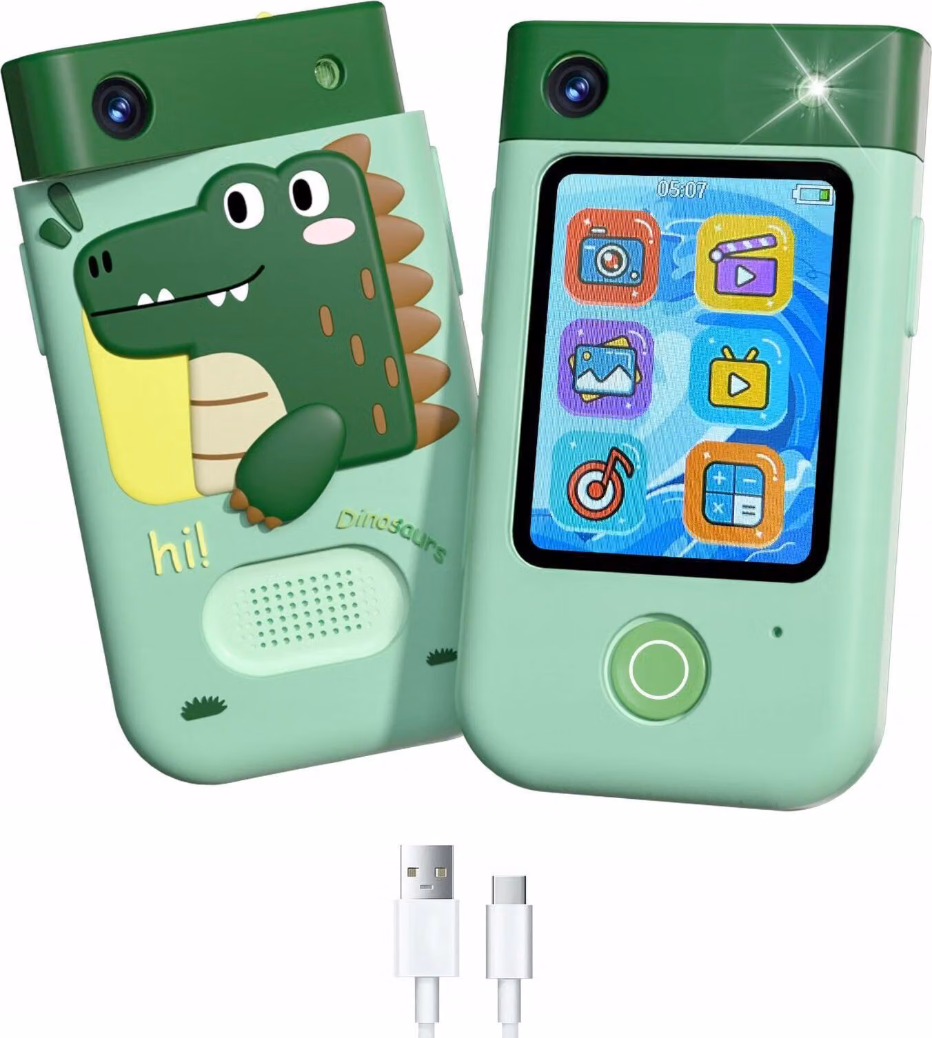 48MP Fotocamera digitale 1080p per giochi per bambini Torcia MP3 Sveglia TELEFONO / BLS-I9 / Dinosauro Verde