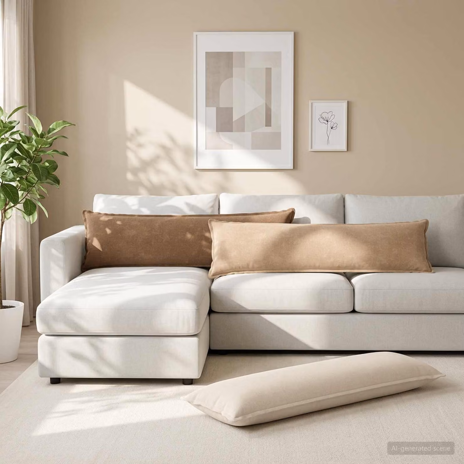 Set di 2 federe vidaXL HOUTEN in tessuto chenille, colore tortora, L 145 cm x P 40 cm