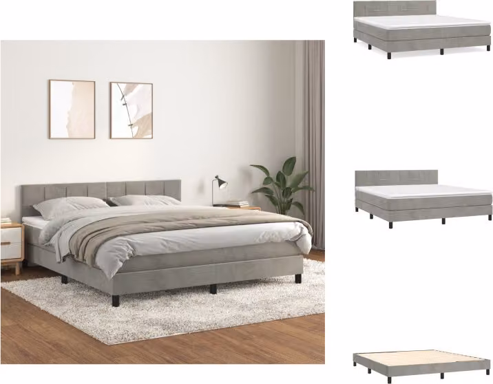 vidaXL Letto a molle con materasso grigio chiaro 180x200 cm in velluto - Letti e strutture letto
