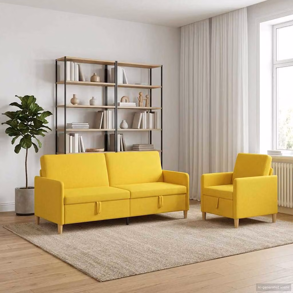 Set di Divani Moderni vidaXL in Tessuto Giallo con Seduta a Sollevamento e Cuscini Inclusi