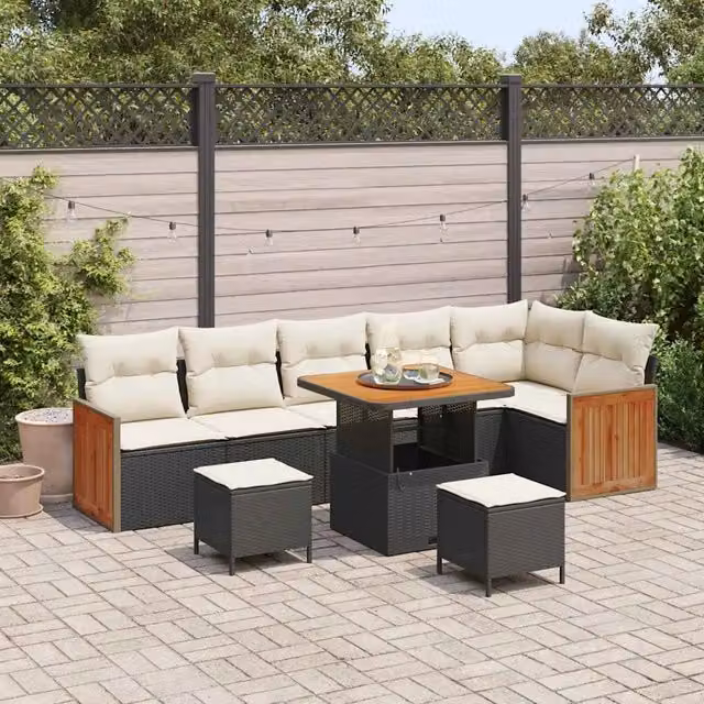 Set Divano da Giardino 11 pz 7-Numero di posti Nero e Crema 3365270