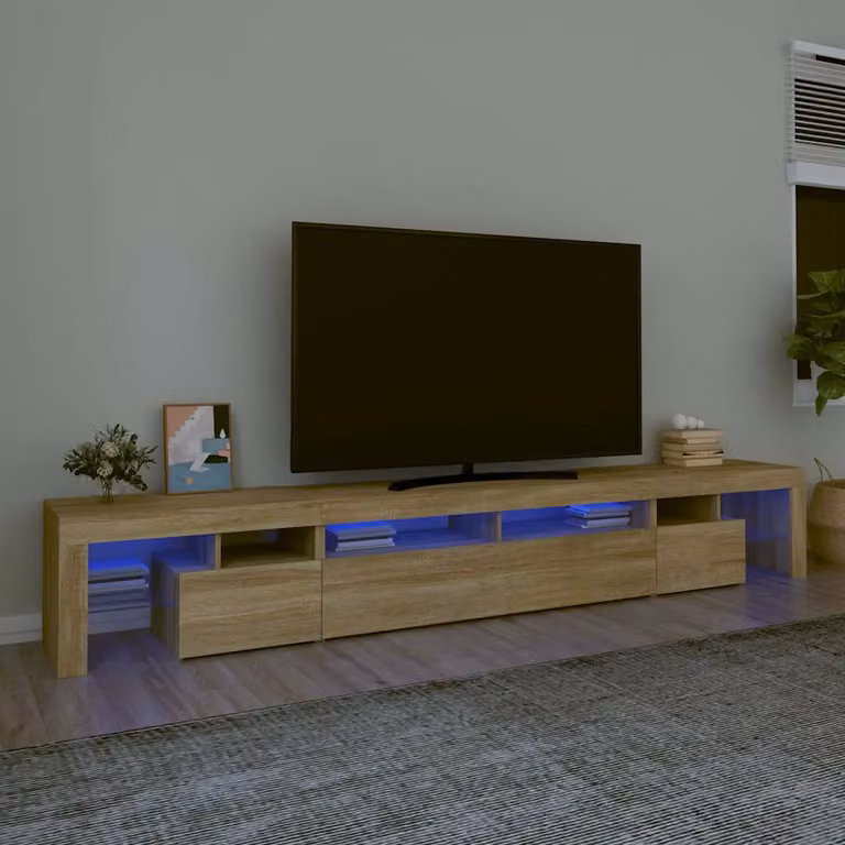vidaXL Mobile Porta TV con Luci LED in Rovere Sonoma, L 260 x P 36,5 x H 40 cm