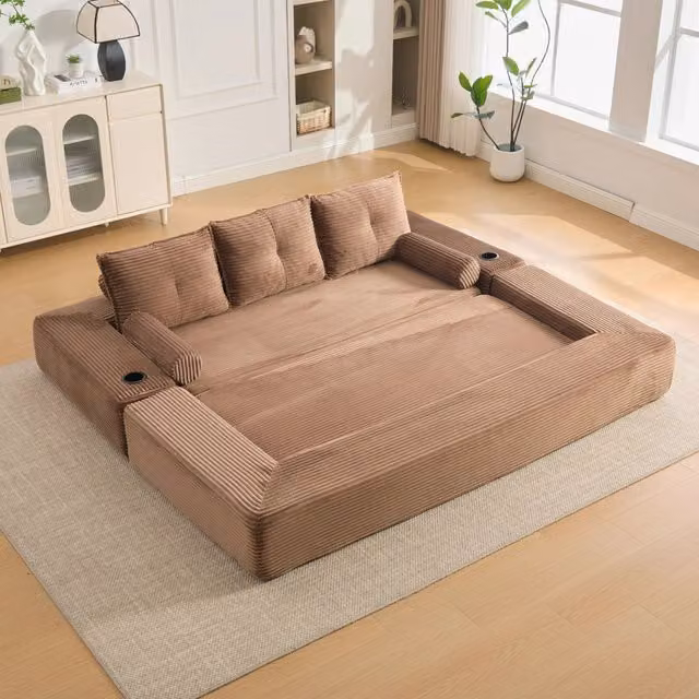 Divano Letto 3 Posti Pieghevole con Cuscini e Tasche ¨C MINIMAL ¨C Tessuto a Coste