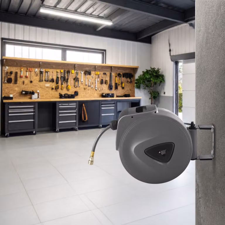 Avvolgitore per tubo aria compressa tectake grigio da 20 m con montaggio a parete