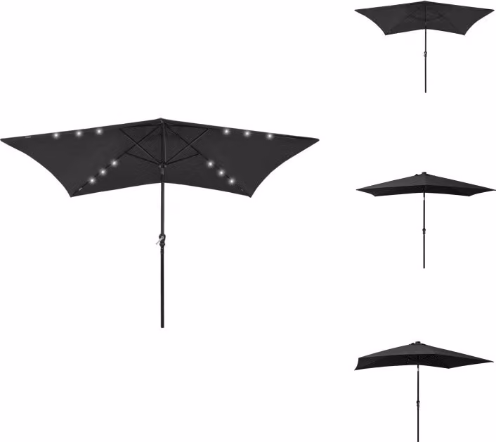 vidaXL Ombrellone con LED e palo in acciaio nero 2x3 m - Ombrelloni e tende da sole