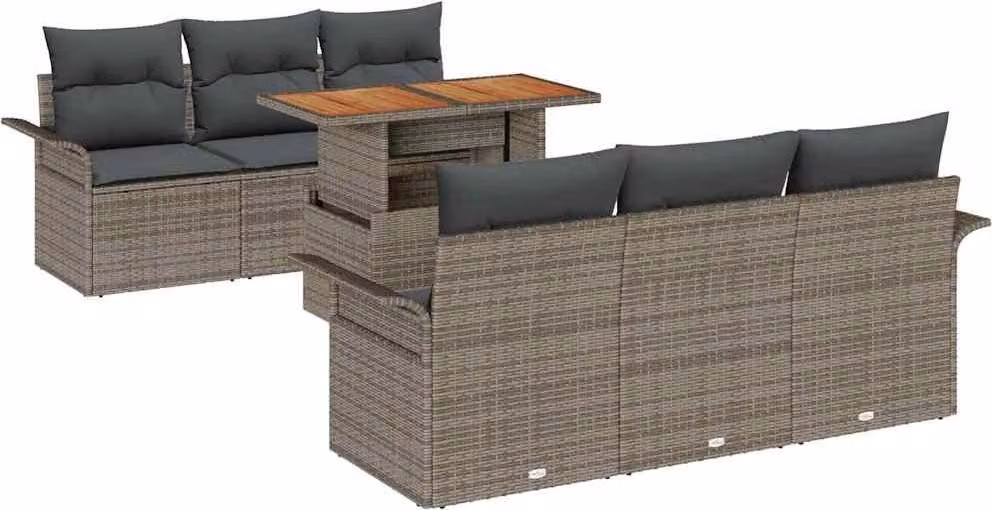 Set Divano da Giardino 7 pcs Grigio Poly Rattan