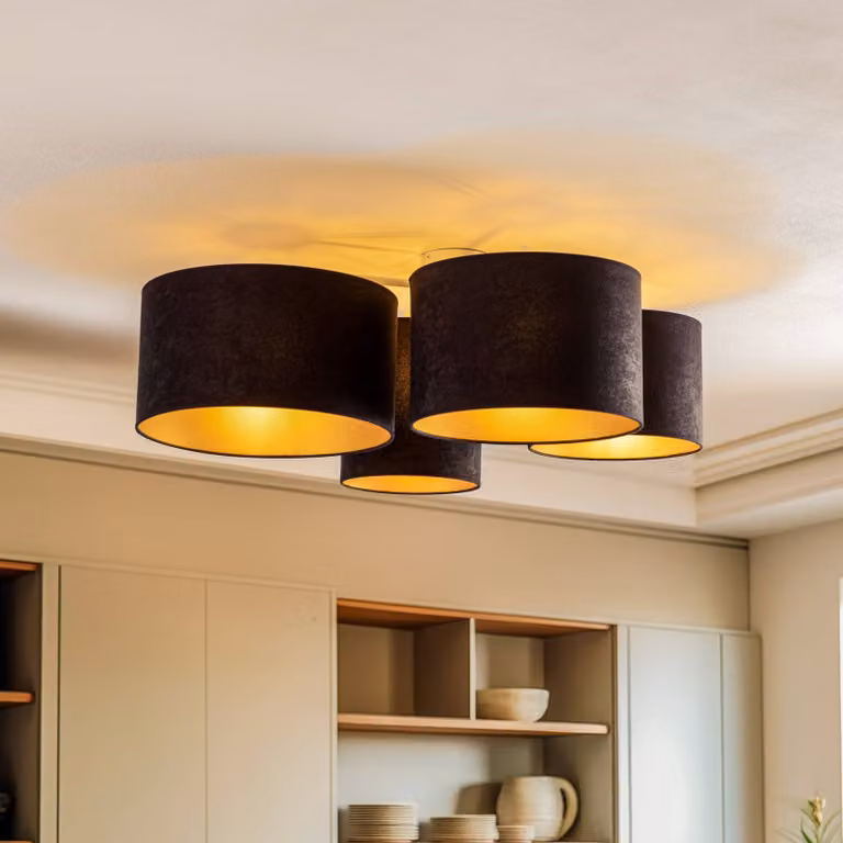 Plafoniera soffitto Lodge Duolla, dimmerabile, Nero, Soggiorno / Sala da pranzo, Tessuto / Stoffa / Seta, Moderno, Plafoniera