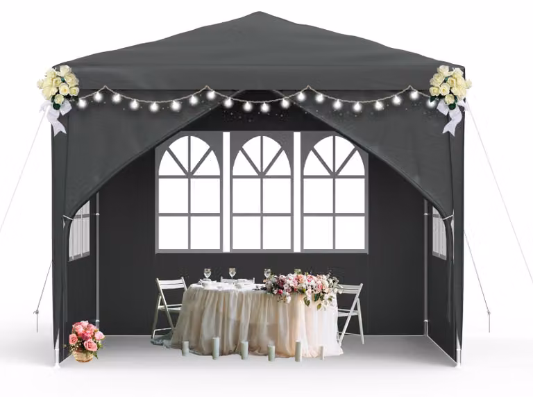 QEENTOE, gazebo da giardino 3x3 metri, antracite, tenda in polietilene impermeabile con 4 pareti laterali, porta con cerniera, tenda per eventi in giardino