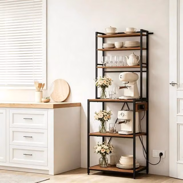 Scaffale da cucina 60x40x167 cm con 3 prese in metallo e truciolare marrone rustico