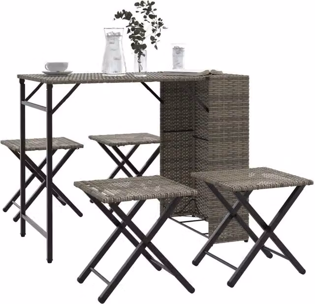 Set da giardino vidaXL in polyrattan grigio composto da 5 pezzi con design moderno e struttura pieghevole