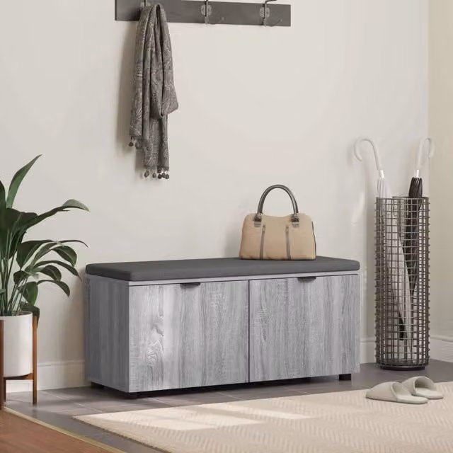 Panca per ingresso con cuscino vidaXL grigia in tessuto, L: 100 cm, P: 38 cm, H: 46 cm – 1