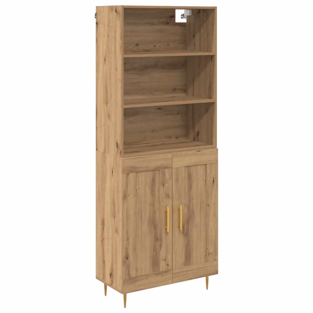 Credenza moderna vidaXL in legno e metallo color rovere e oro, L: 69,5 cm, P: 34 cm, H: 180 cm – 2