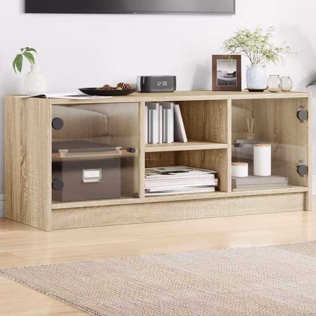 vidaXL Mobile Porta TV con Ante in Vetro, Rovere Sonoma, Marrone, L 102 cm x P 37 cm x H 42 cm