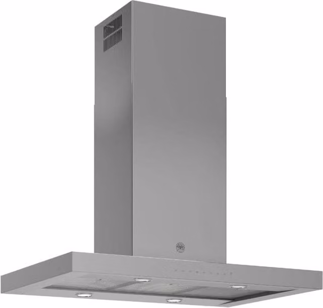 Cappa da isola Bertazzoni KTI90PRO1XA in acciaio inox color argento, 90 cm, classe A, con motore a 3 velocità, timer e display LED