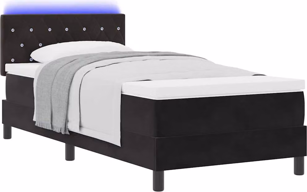 Letto a Sorgente LED con materasso Nero 90 x 190 cm Velluto