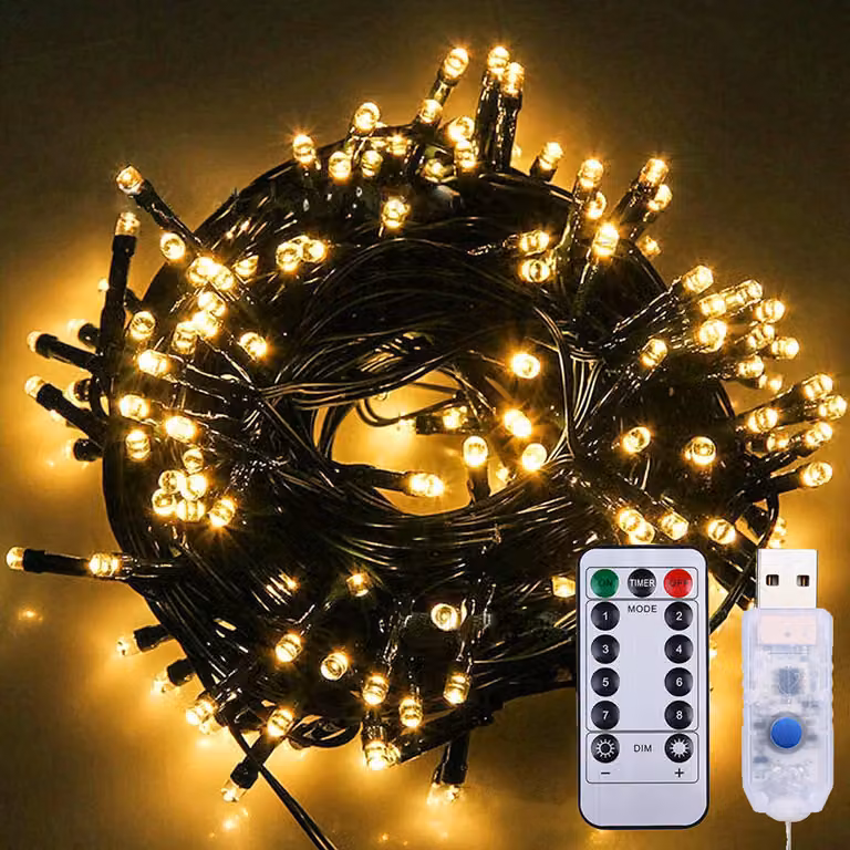 Luci di fata 10M 100 LED 8 modalità di luce USB impermeabile con telecomando per la festa di Natale decorazione di nozze, bianco caldo