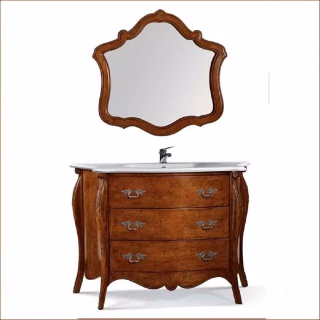 Mobile bagno bombato MOBILI 2G in legno color ciliegio con 3 cassetti e specchio L: 122 cm, H: 85 cm, P: 48 cm