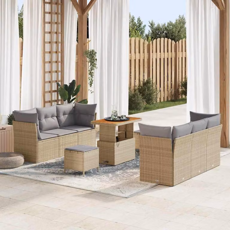 Maison Exclusive - Set di divani da giardino, 9 pezzi, color beige, in rattan sintetico