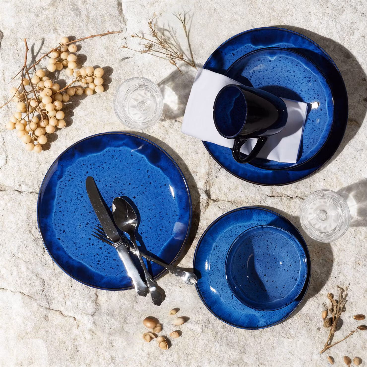 Servizio da cena tectake in ceramica e gres blu, 30 pezzi per 6 persone – 1