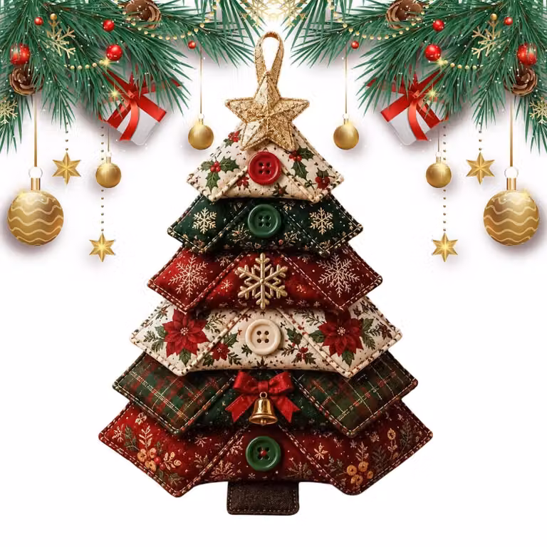Kit per realizzare un patchwork natalizio, ideale per principianti, con motivo a albero di Natale